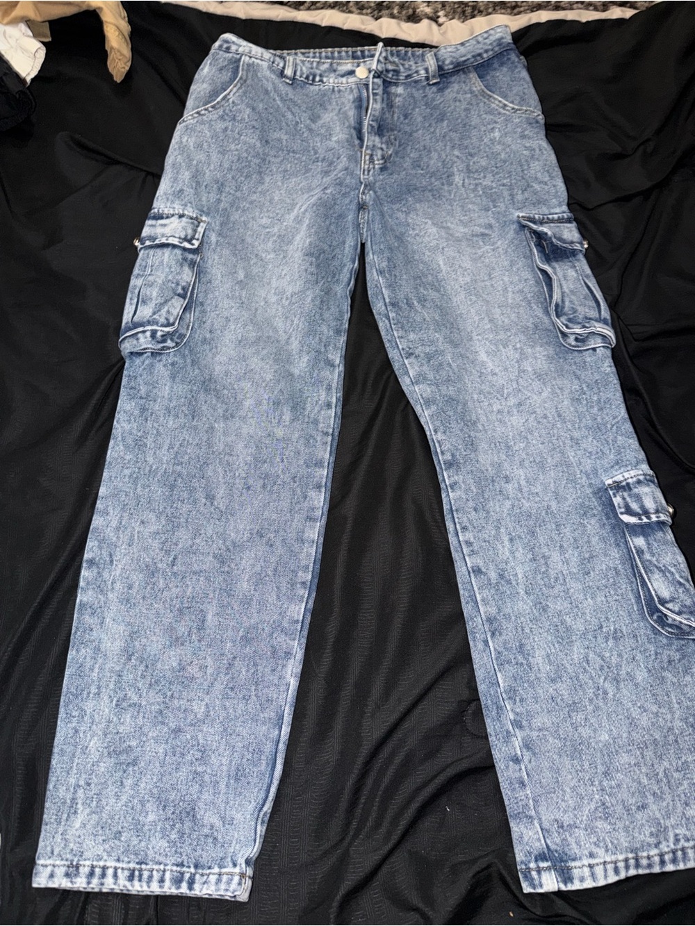 Light Blue Cargo Jeans - Washed Denim